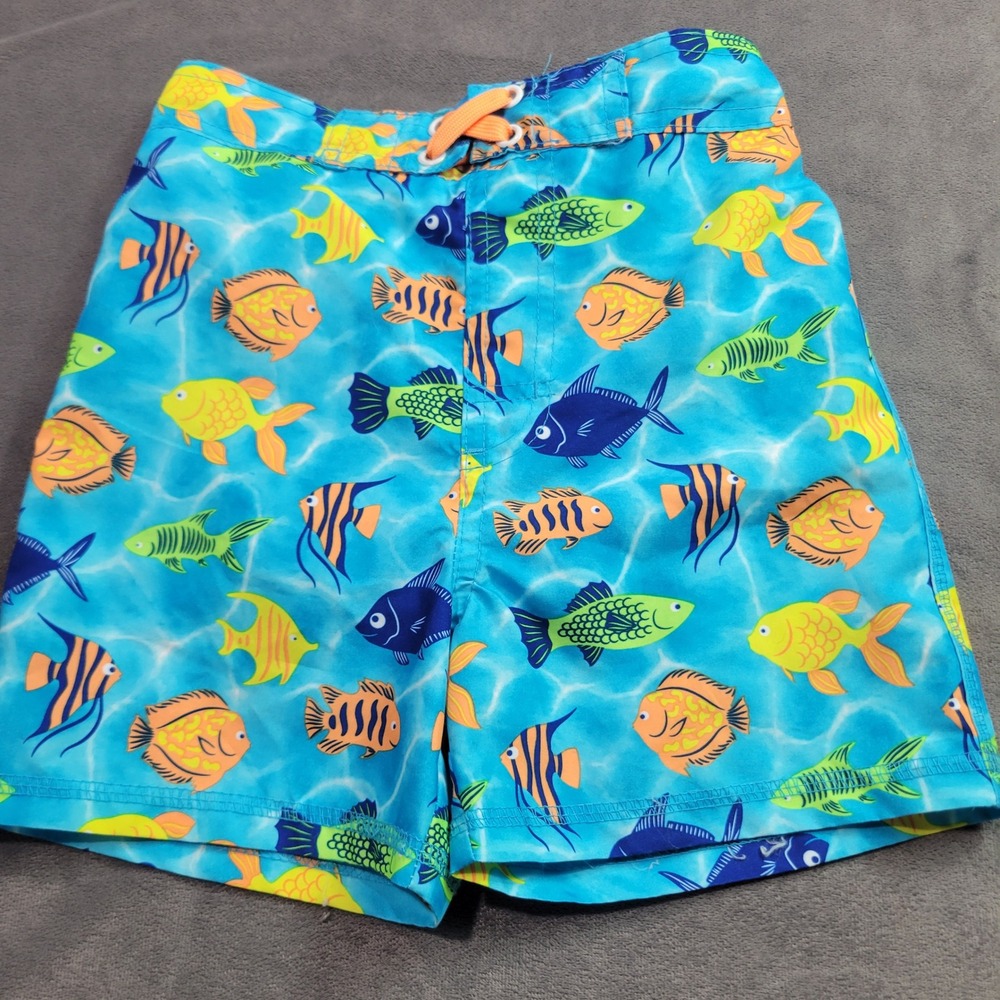 Mick Mack LTD Boys 4T‎ Blue Tropical Fish Swim Trunks Board Shorts Mesh Lined